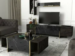Tavolino salotto rettangolare nero e oro 106x60x40h cm - Gigliola