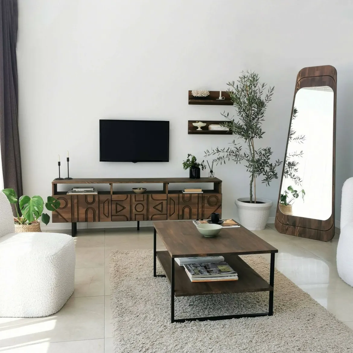 Tavolino salotto rettangolare noce 85x60x40h cm - Aprica