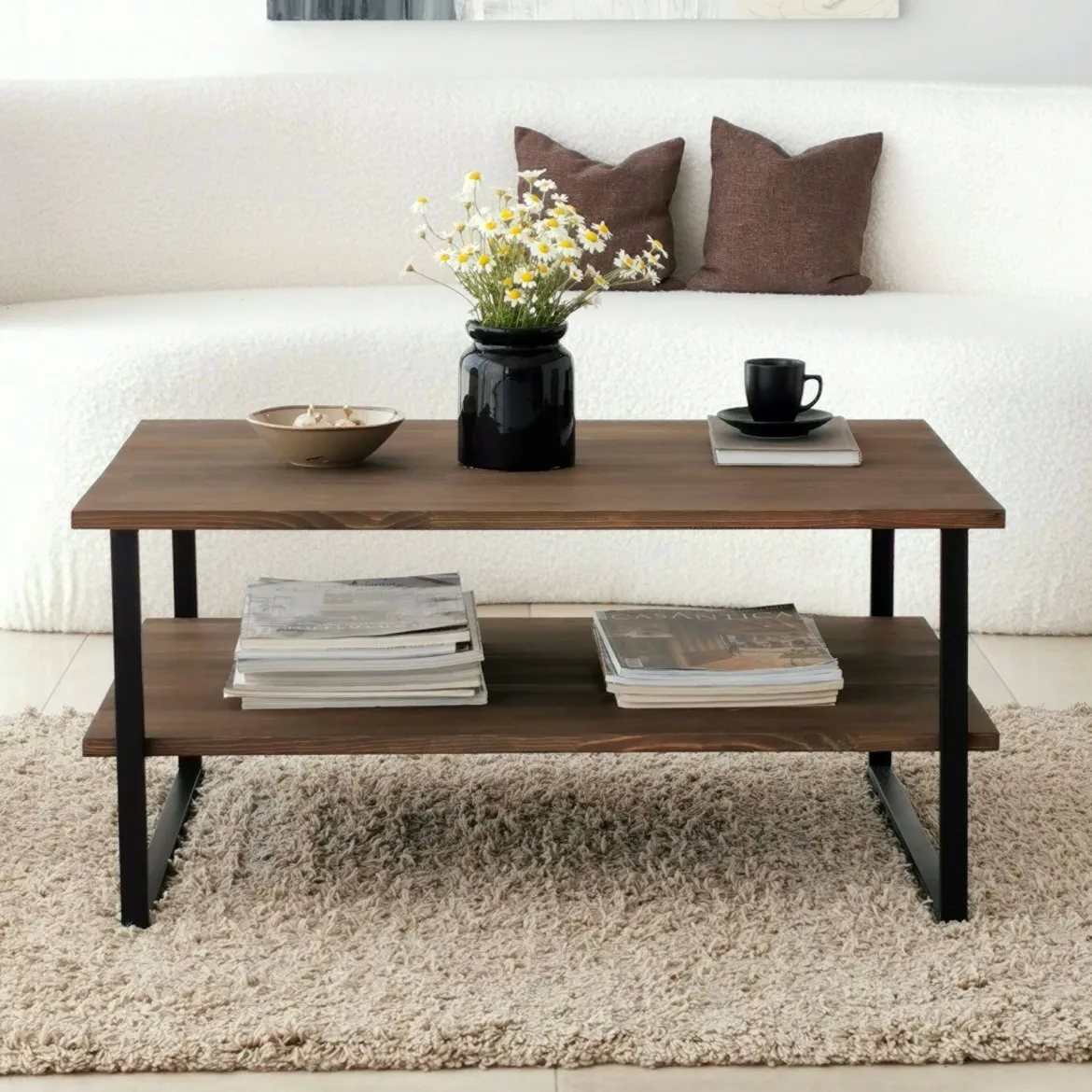 Tavolino salotto rettangolare noce 85x60x40h cm - Aprica