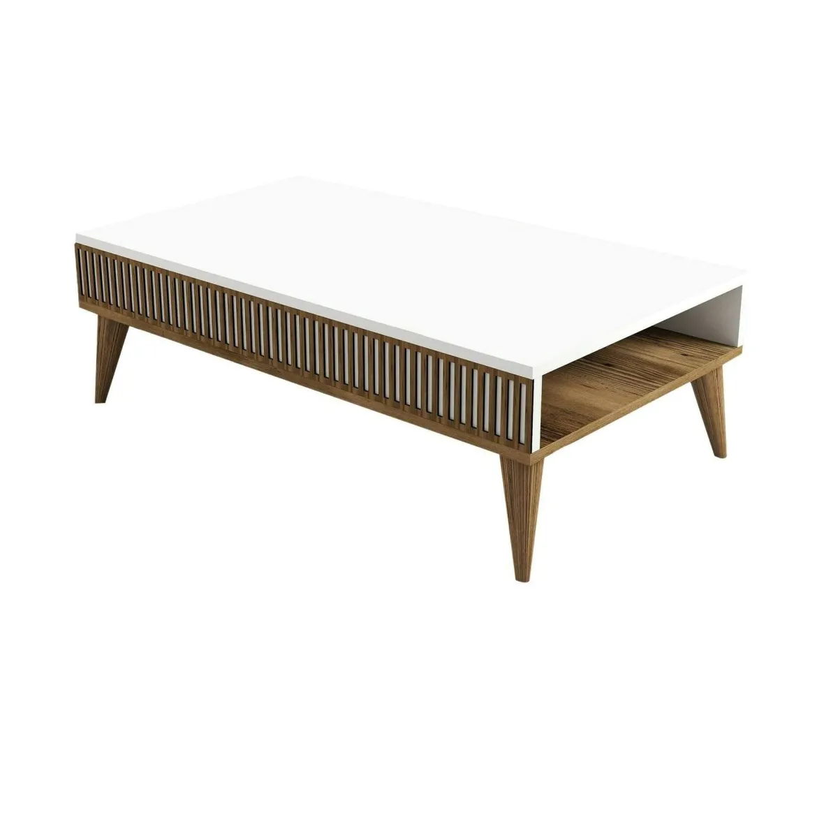 Tavolino salotto rettangolare noce e bianco 105x60x34h cm - Atrani