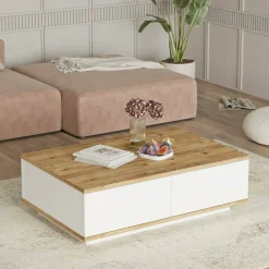 Tavolino salotto rettangolare quercia e nero 100x60x43h cm con 2 cassetti - Bijli