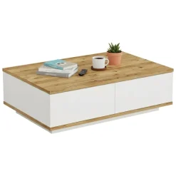 Tavolino salotto rettangolare quercia e nero 100x60x43h cm con 2 cassetti - Bijli