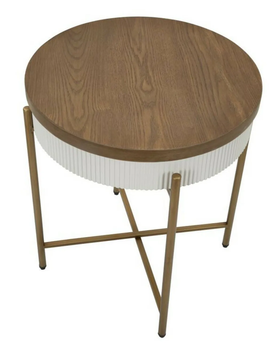 Tavolino salotto rotondo bianco e marrone 54x54x61h cm - Yakoi