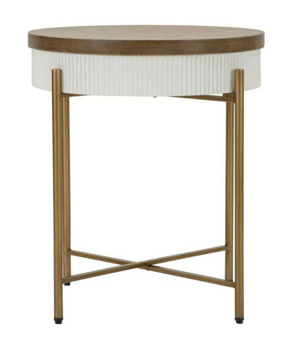 Tavolino salotto rotondo bianco e marrone 54x54x61h cm - Yakoi