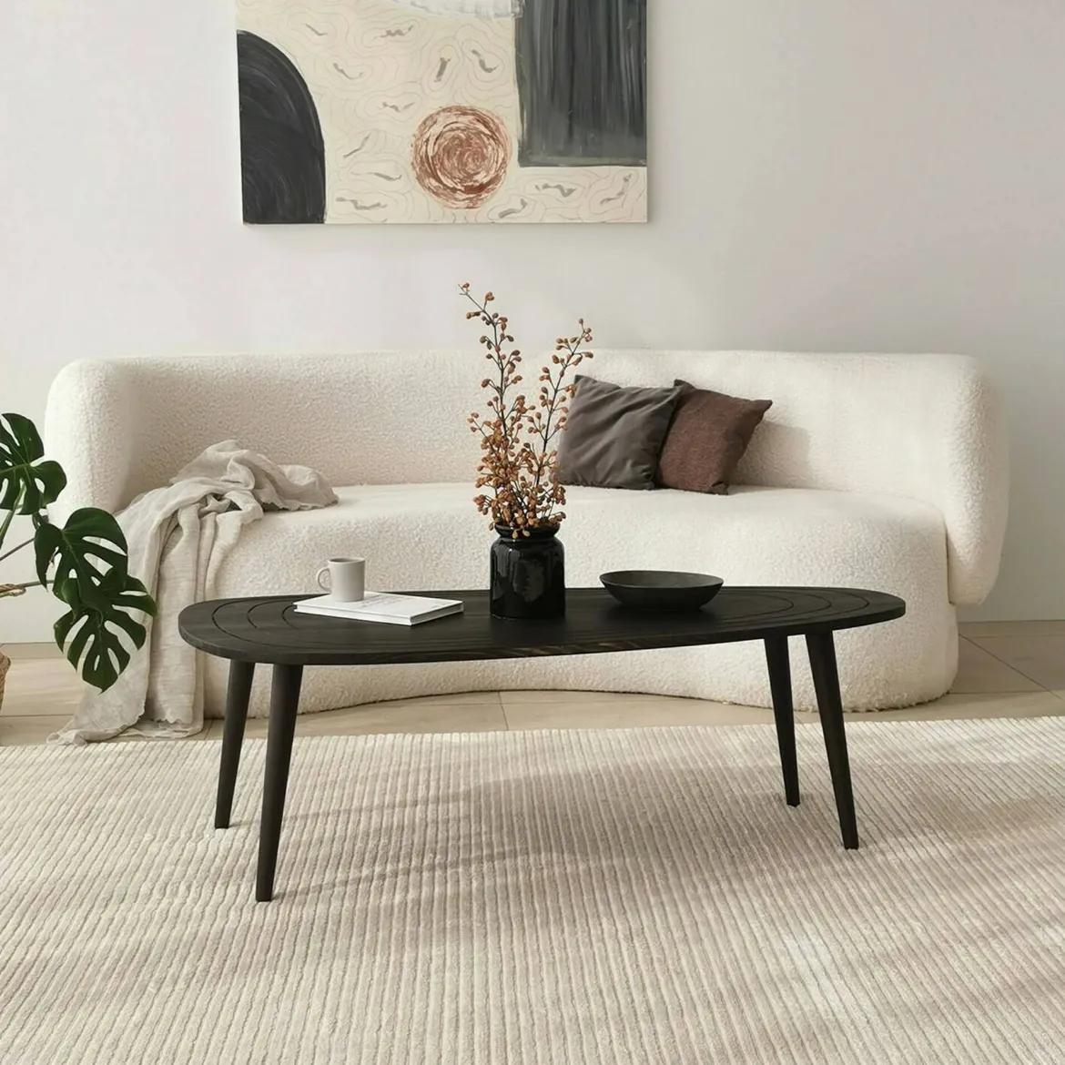 Tavolino soggiorno ovale antracite 115x50x38h cm - Eugenia