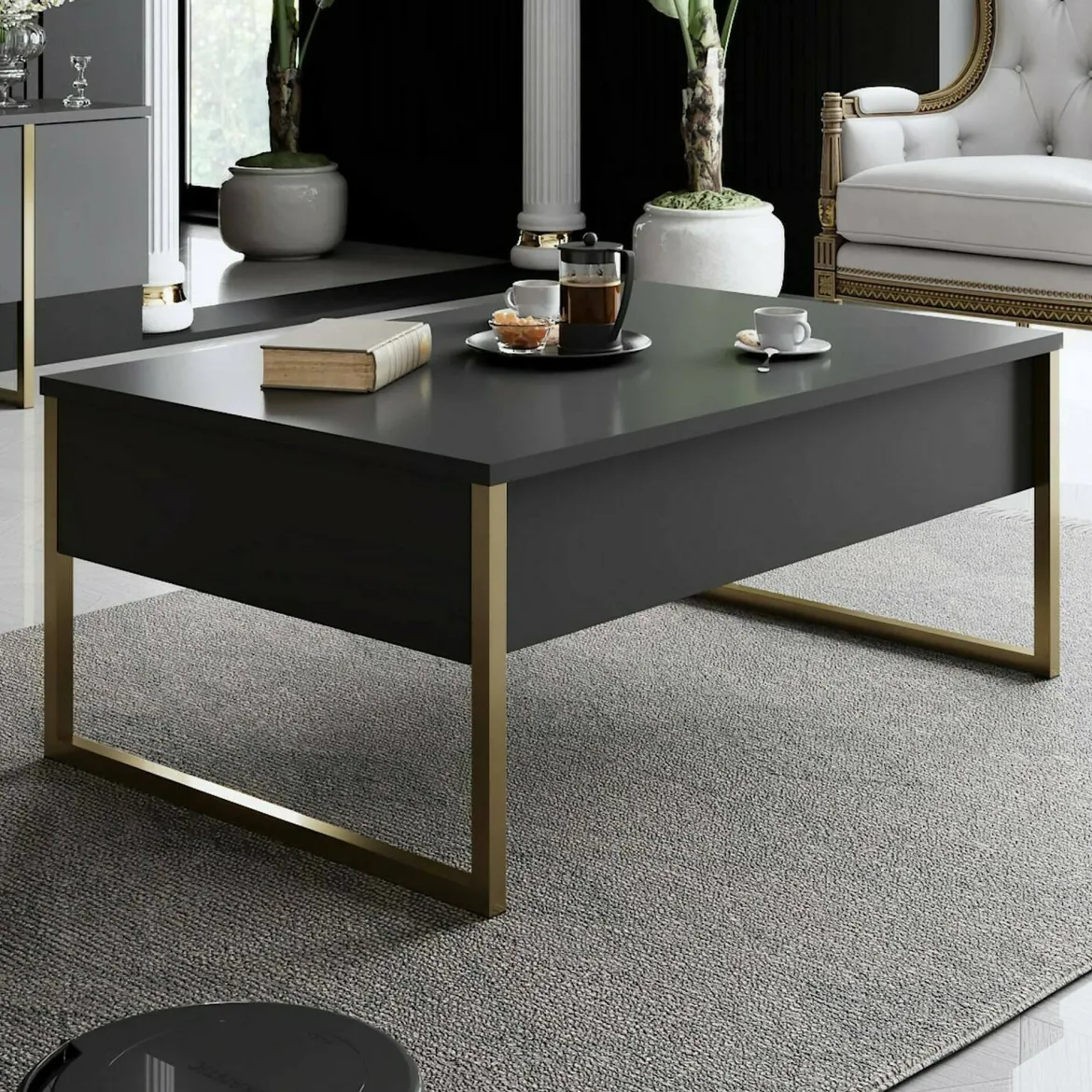 Tavolino soggiorno rettangolare ardesia 90x55x41h cm multiuso - Natalia