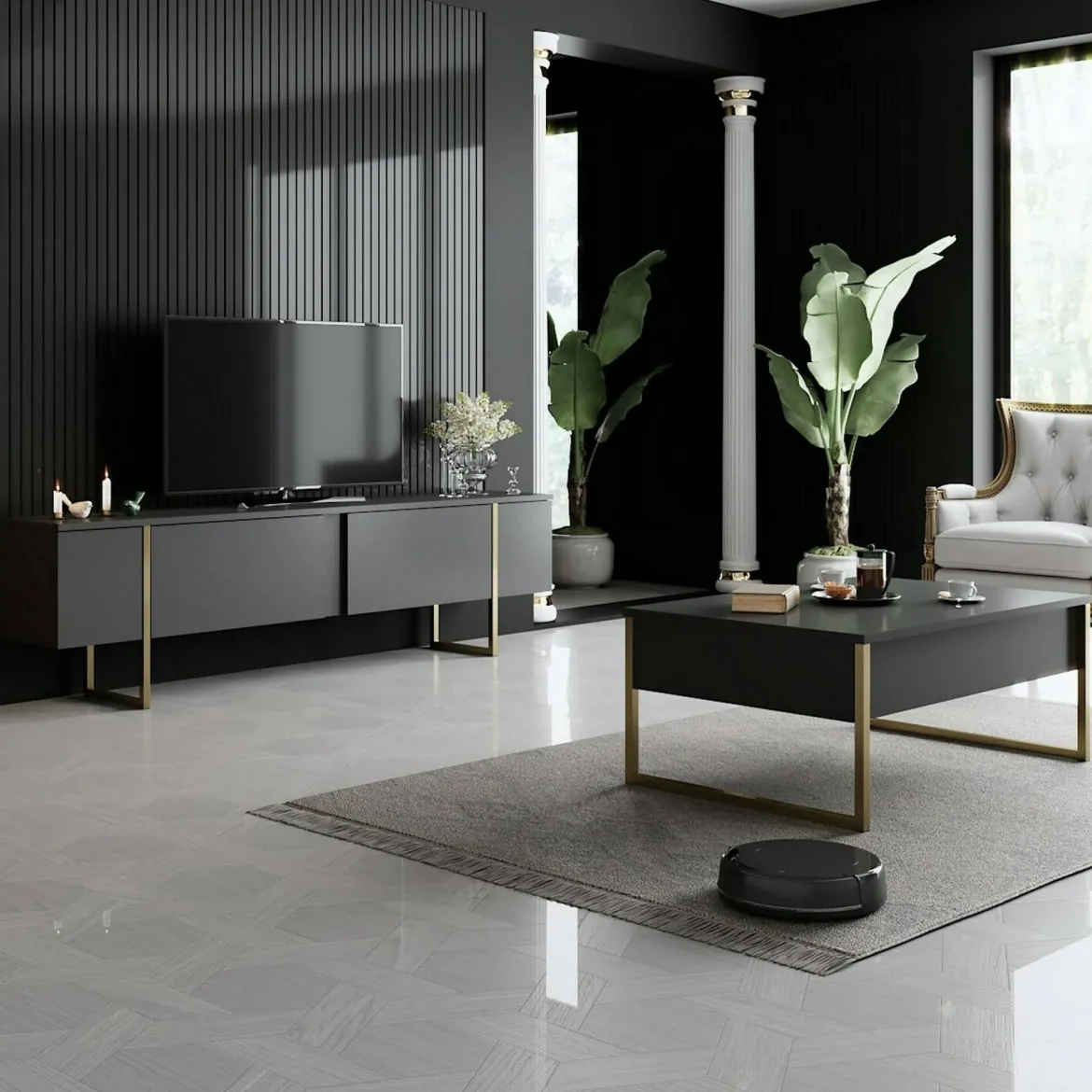 Tavolino soggiorno rettangolare ardesia 90x55x41h cm multiuso - Natalia