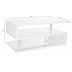Tavolino soggiorno rettangolare bianco 90x60x47h cm con 2 cassetti - Taylor