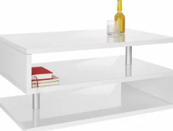 Tavolino soggiorno rettangolare bianco 90x60x47h cm con 2 cassetti - Taylor