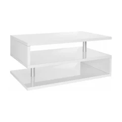 Tavolino soggiorno rettangolare bianco 90x60x47h cm con 2 cassetti - Taylor