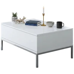 Tavolino soggiorno rettangolare bianco e grigio 120x51x101h cm - Pontebba