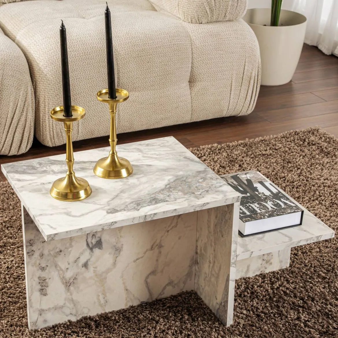 Tavolino soggiorno rettangolare marmo 80x40x40h cm - Varian