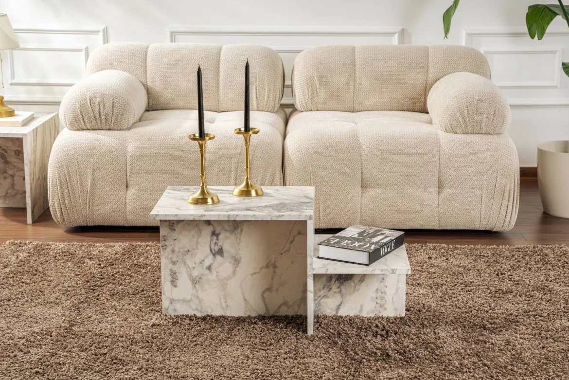 Tavolino soggiorno rettangolare marmo 80x40x40h cm - Varian