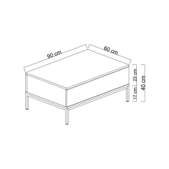 Tavolino soggiorno rettangolare nero opaco 90x60x40h cm - Vespero