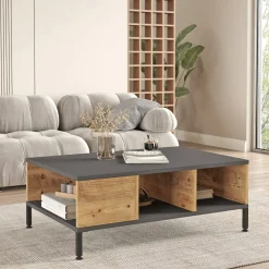 Tavolino soggiorno rettangolare quercia e bianco 90x41x54h cm - Basilica