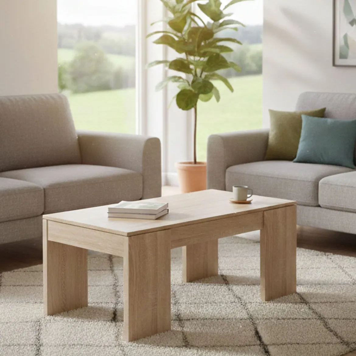 Tavolino soggiorno rettangolare rovere 102x43x50h cm contenitore - Adrina
