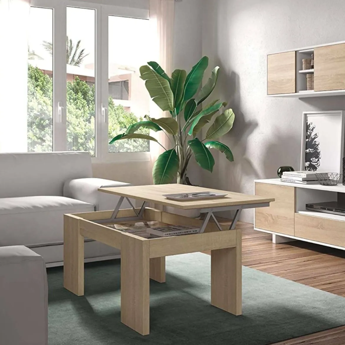 Tavolino soggiorno rettangolare rovere 102x43x50h cm contenitore - Adrina