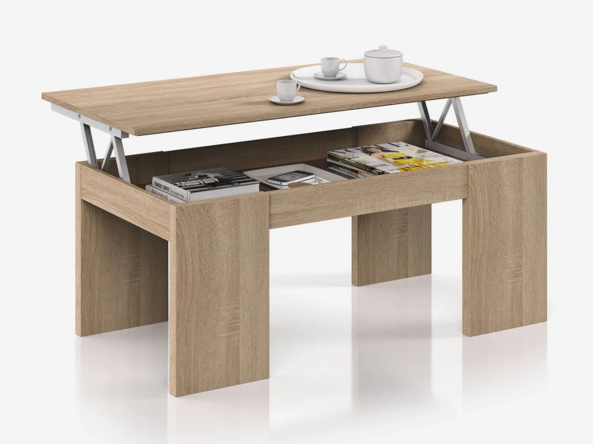 Tavolino soggiorno rettangolare rovere 102x43x50h cm contenitore - Adrina