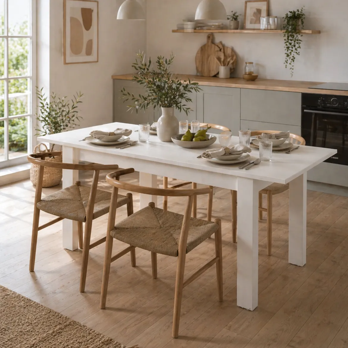 Tavolo Allungabile Bianco Opaco Marrone Rovere 4 Posti Allungabile 110x50x79h cm, - Paestum
