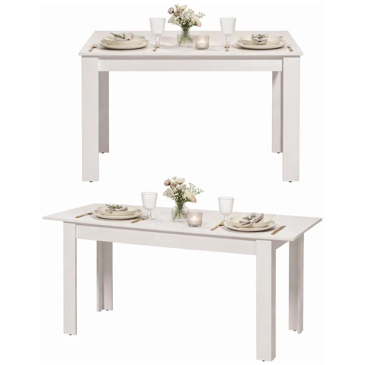 Tavolo Allungabile Bianco Opaco Marrone Rovere 4 Posti Allungabile 110x50x79h cm, - Paestum