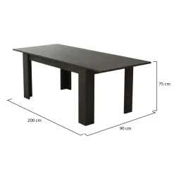 Tavolo Allungabile Nero Antracite Allungabile Meccanismo Estensione Allunga Centrale 220x90x75h cm, Lunghezza Massima 220 cm - Campora