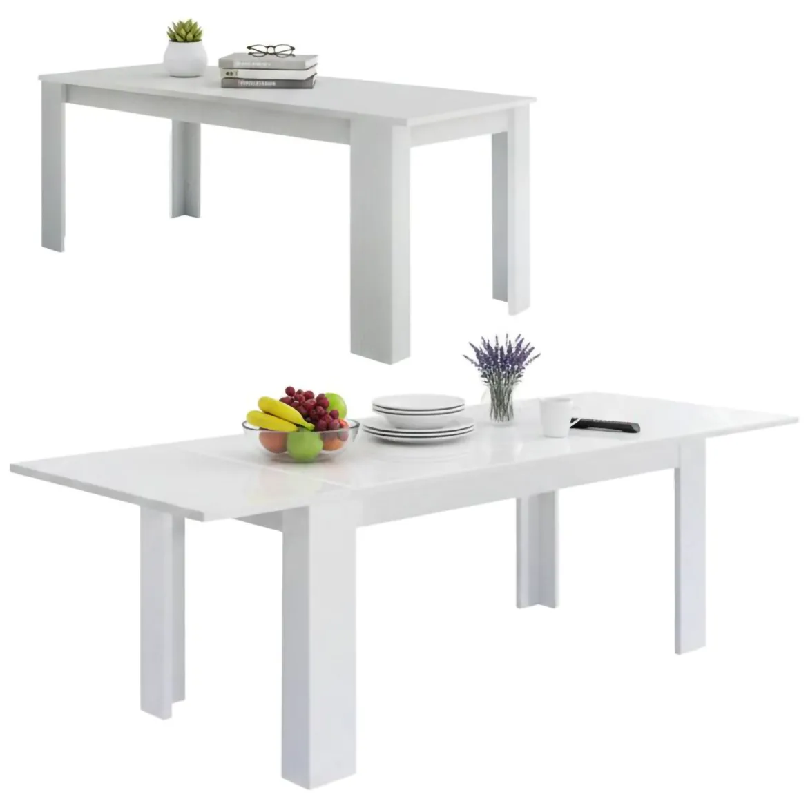Tavolo allungabile 8-10 posti 140/190x90cm bianco lucido - Arizon