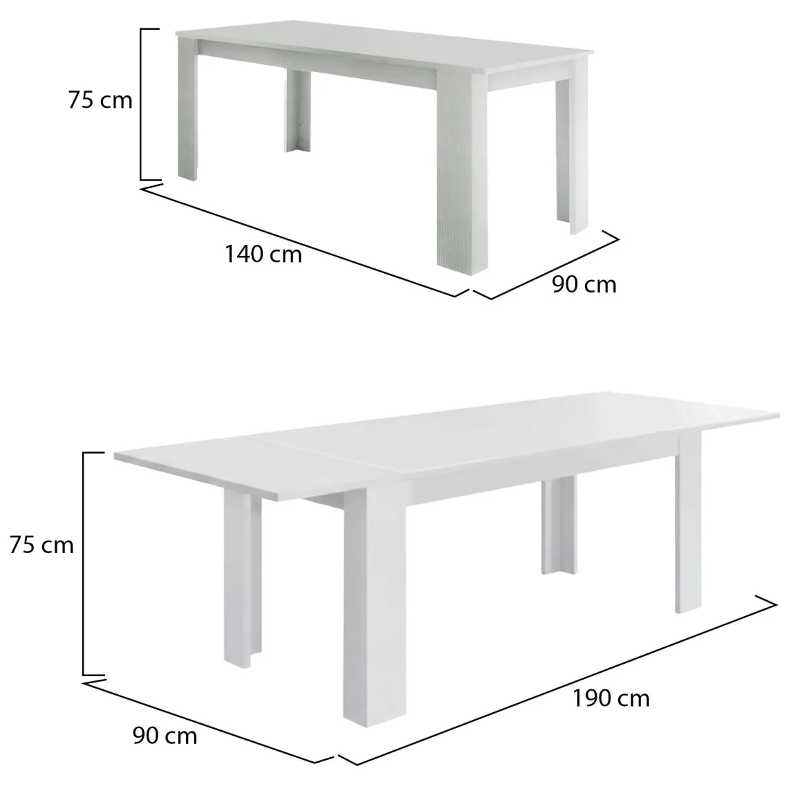 Tavolo allungabile 8-10 posti 140/190x90cm bianco lucido - Arizon