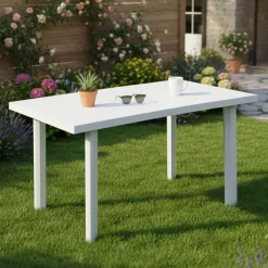 Tavolo da Esterno Bianco 6 Posti Finitura Effetto Liscio 126x76x72h cm, Lunghezza Massima 126 cm Made in Italy - Ozello