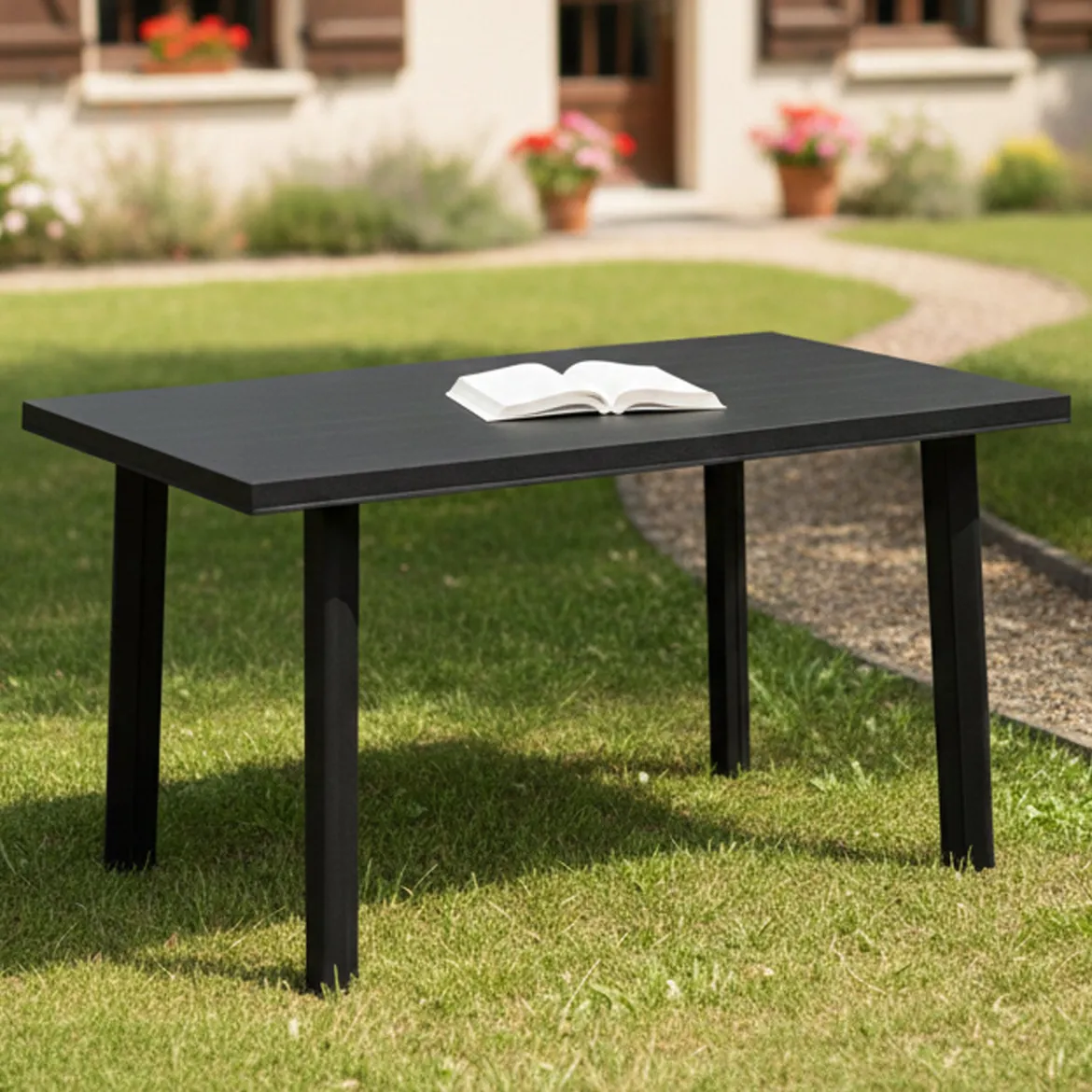 Tavolo da Esterno Nero Antracite 6 Posti Lunghezza Massima 137 cm 137x85x72h cm, Finitura Effetto Liscio Made in Italy - Greggs
