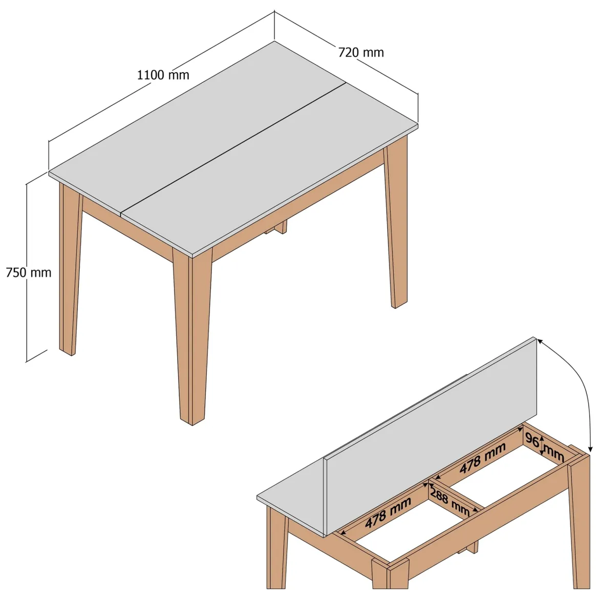 Tavolo Fisso Bianco Marrone 6 Posti Forma Rettangolare 110x72x75h cm, Peso Supportato 120 kg - Zane