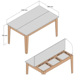 Tavolo Fisso Marrone Noce Bianco Crema 6 Posti Forma Rettangolare 145x88x75h cm, Peso Supportato 120 kg - Viverone