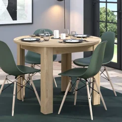 Tavolo Fisso Marrone Rovere Nodi 4 Posti Forma Rotondo 106.5x106.5x76.5h cm, Materiale Piano in Legno Nobilitato - Gorlago