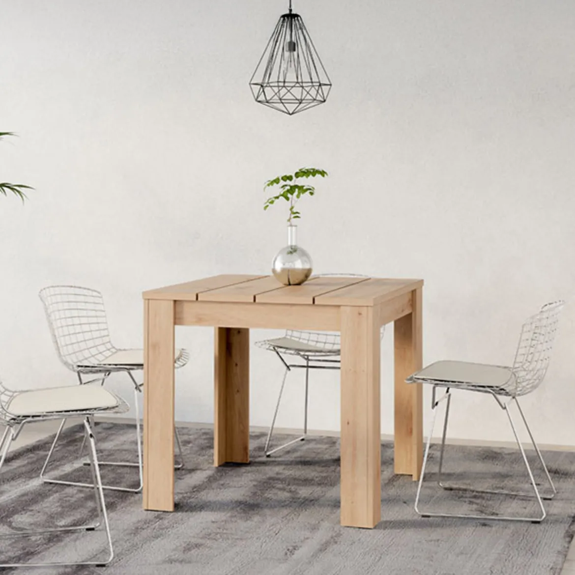 Tavolo Fisso Marrone Rovere Nodi Bianco 4 Posti Ripiano Effetto Dogato 80x80x76h cm, Forma Quadrato - Trosa
