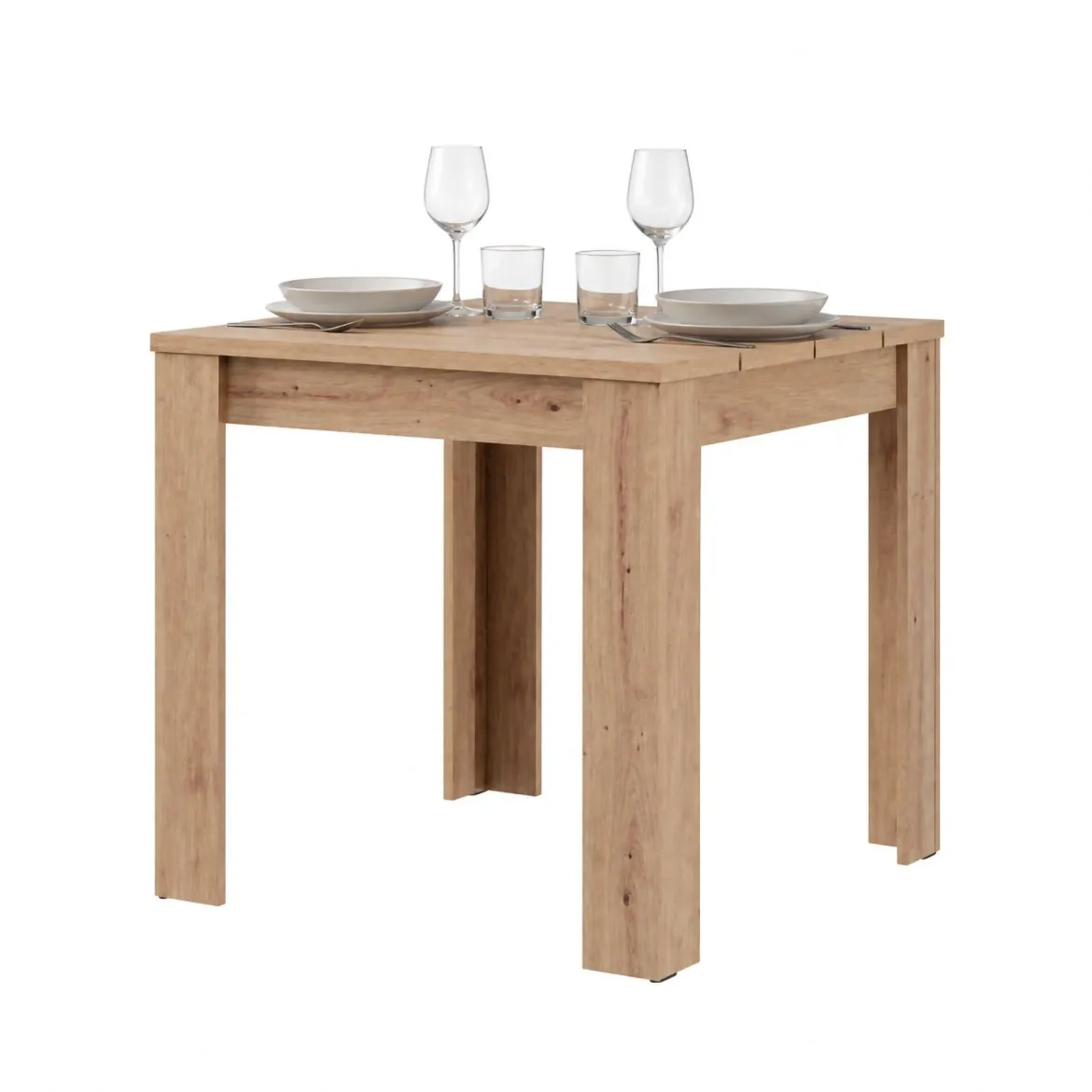 Tavolo Fisso Marrone Rovere Nodi Bianco 4 Posti Ripiano Effetto Dogato 80x80x76h cm, Forma Quadrato - Trosa