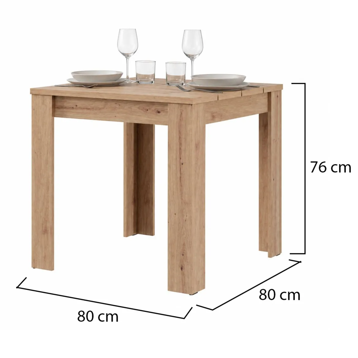 Tavolo Fisso Marrone Rovere Nodi Bianco 4 Posti Ripiano Effetto Dogato 80x80x76h cm, Forma Quadrato - Trosa