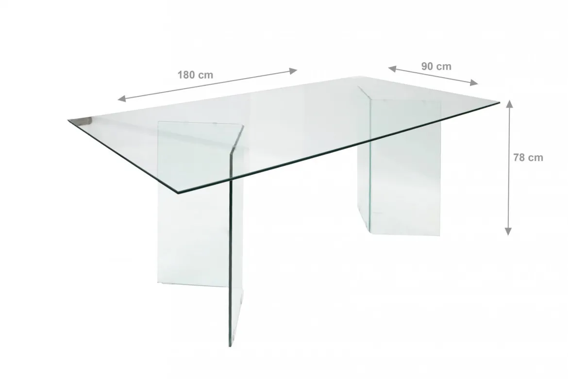 Tavolo vetro rettangolare 10 posti trasparente 180x90cm - Armir