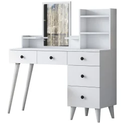 Toeletta Bianco Nero Specchio Incluso un Cassetto 74x38x108h cm, 2 Ante - Lequile