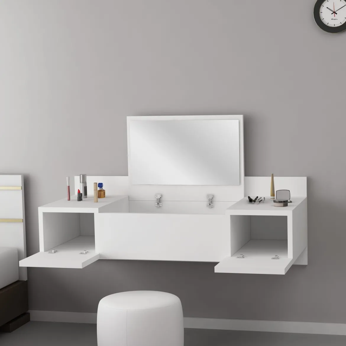 Toeletta Bianco Specchio Incluso 3 Ante 100x39x33h cm, Materiale Piano in Legno Nobilitato - Selci