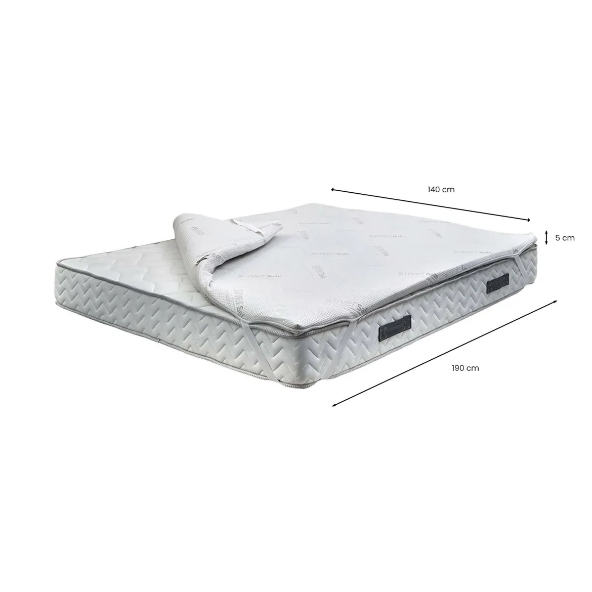 Topper matrimoniale Alcatron, 100% Made in Italy, 140x190xh5 cm