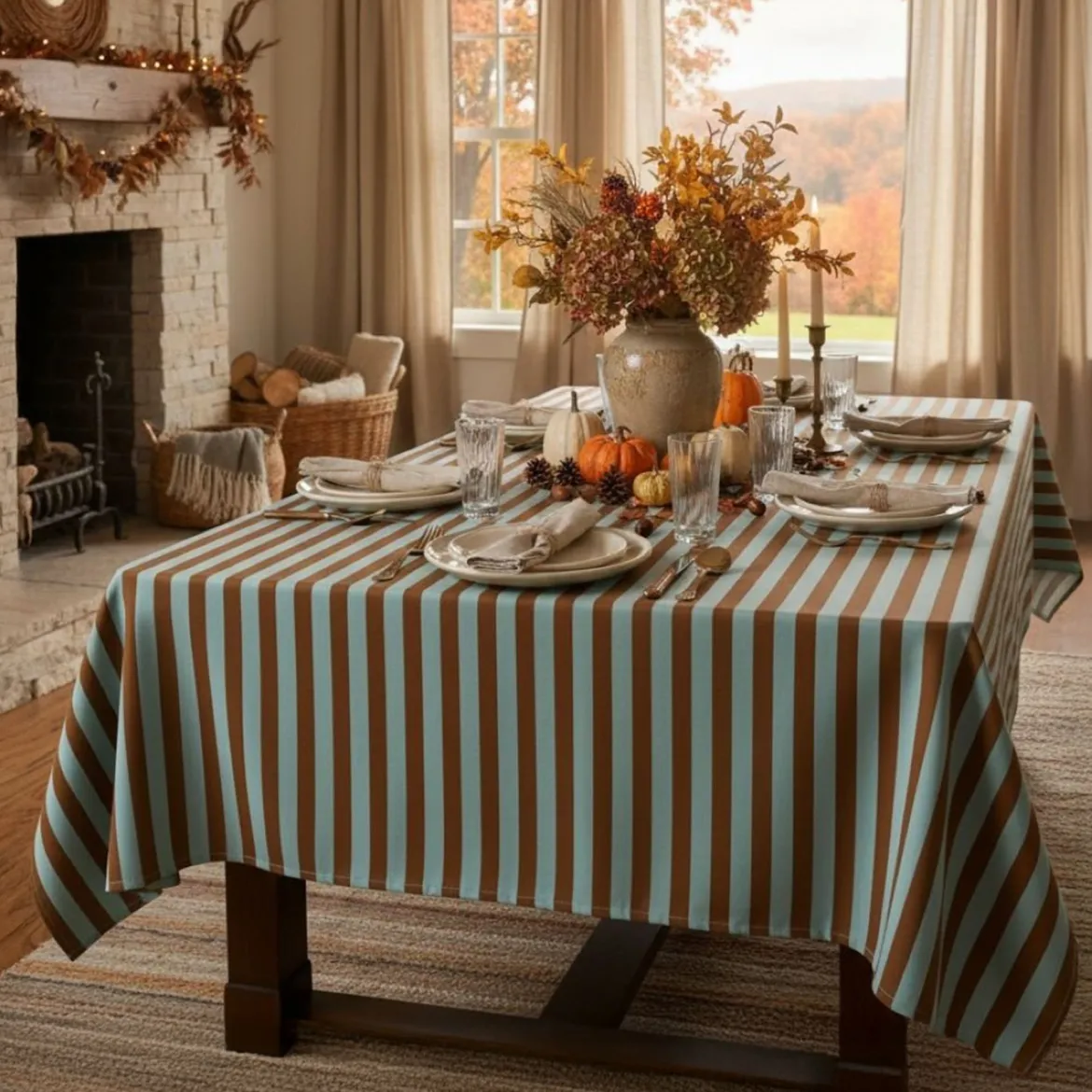 Tovaglia rettangolare no stiro 180x140 cm, beige e rosso scuro - Equilibrista - By Sarah Balivo