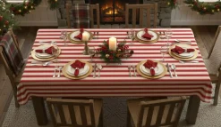 Tovaglia rettangolare no stiro 240x140 cm, beige e rosso scuro - Equilibrista - By Sarah Balivo