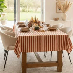 Tovaglia rettangolare no stiro 400x140 cm, arancione e beige - Trapezista - By Sarah Balivo