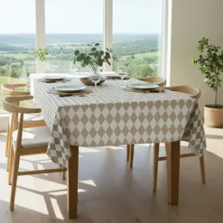 Tovaglia rettangolare no stiro 400x140 cm, tortora e bianco - Acrobata - By Sarah Balivo