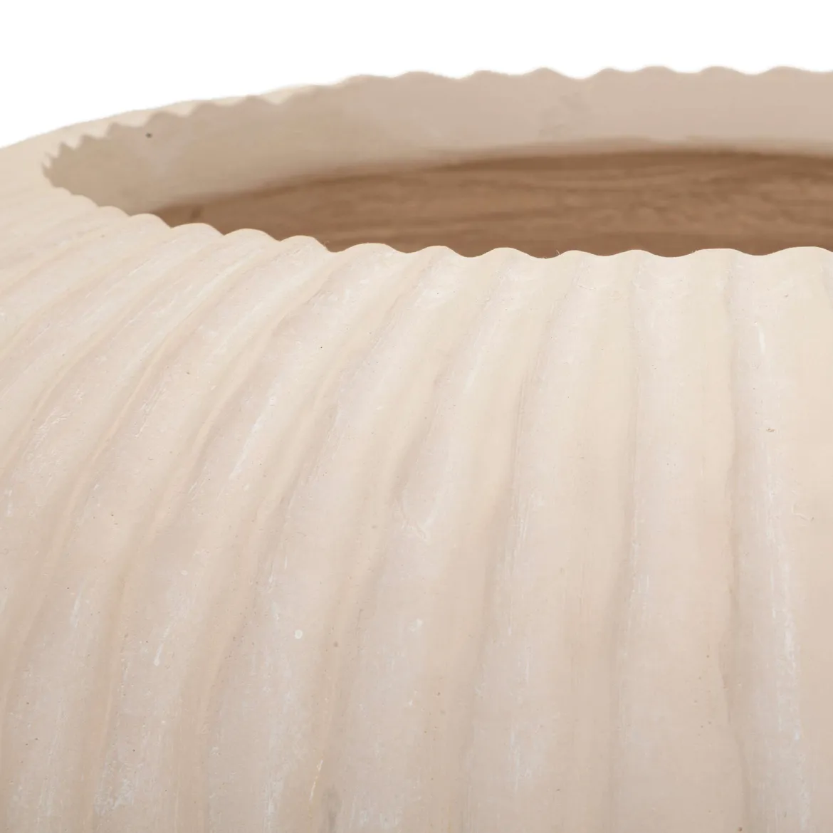 Vaso Bianco Crema Finitura Scanalata Diametro 22 cm, Sfumatura Colore Struttura Crema - Arvid