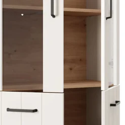 Vetrina Bianco Crema Marrone Rovere Nodi 4 Ripiani Un'anta 50x36x191h cm, con Piedini, Anta Dettaglio Vetro - Entrac
