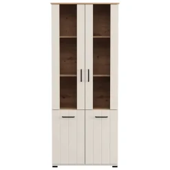 Vetrina Bianco Crema Marrone Rovere Nodi 4 Ripiani Un'anta 50x36x191h cm, con Piedini, Anta Dettaglio Vetro - Entrac