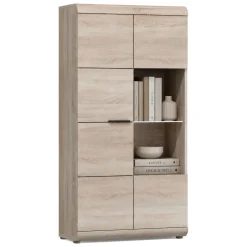 Vetrina Marrone Rovere Nero 6 Ripiani 2 Ante 80x37x158h cm, con led Angoli Arrotondati - Ladavapa