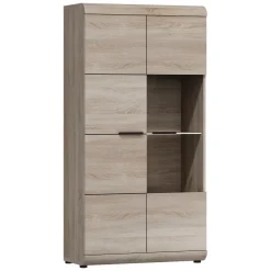 Vetrina Marrone Rovere Nero 6 Ripiani 2 Ante 80x37x158h cm, con led Angoli Arrotondati - Ladavapa