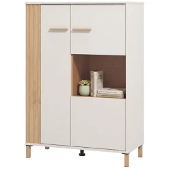 Vetrina Marrone Rovere Nodi Beige 4 Ripiani Apertura Battente 85x40x122h cm, 2 Ante - Orune