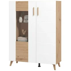 Vetrina Marrone Rovere Nodi Bianco 4 Ripiani Apertura Battente 96x35x125.5h cm, 2 Ante - Cetona